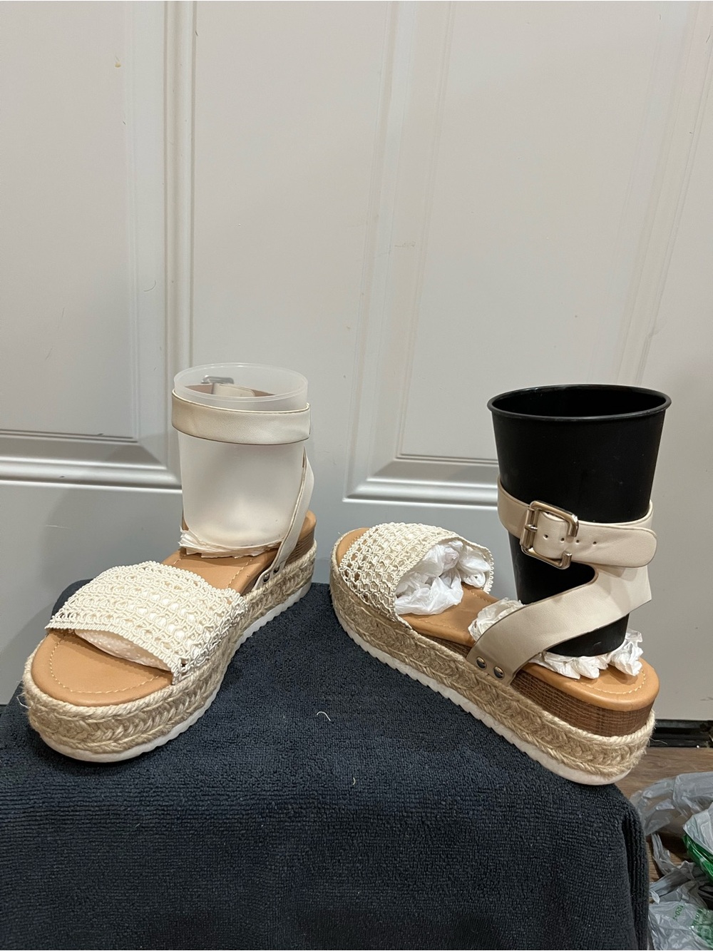 Woven Espadrille Platform Sandals in Cream - Women